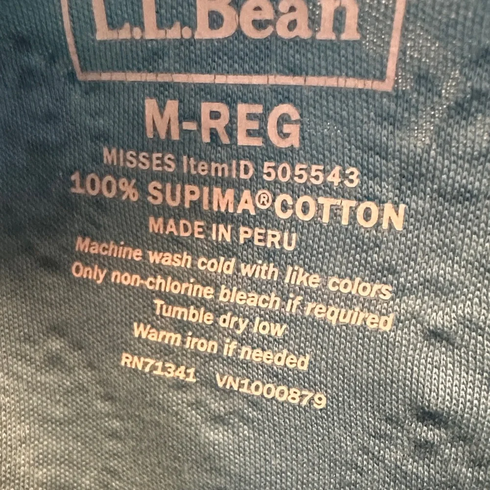 L.L. Bean Teal and White 100% Supima Cotton Printed Top 3/4 Sleeve Size M-Reg - Picture 5 of 5